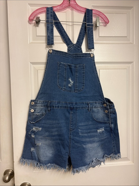 Denim - Denim Blue Distressed Short Overalls
